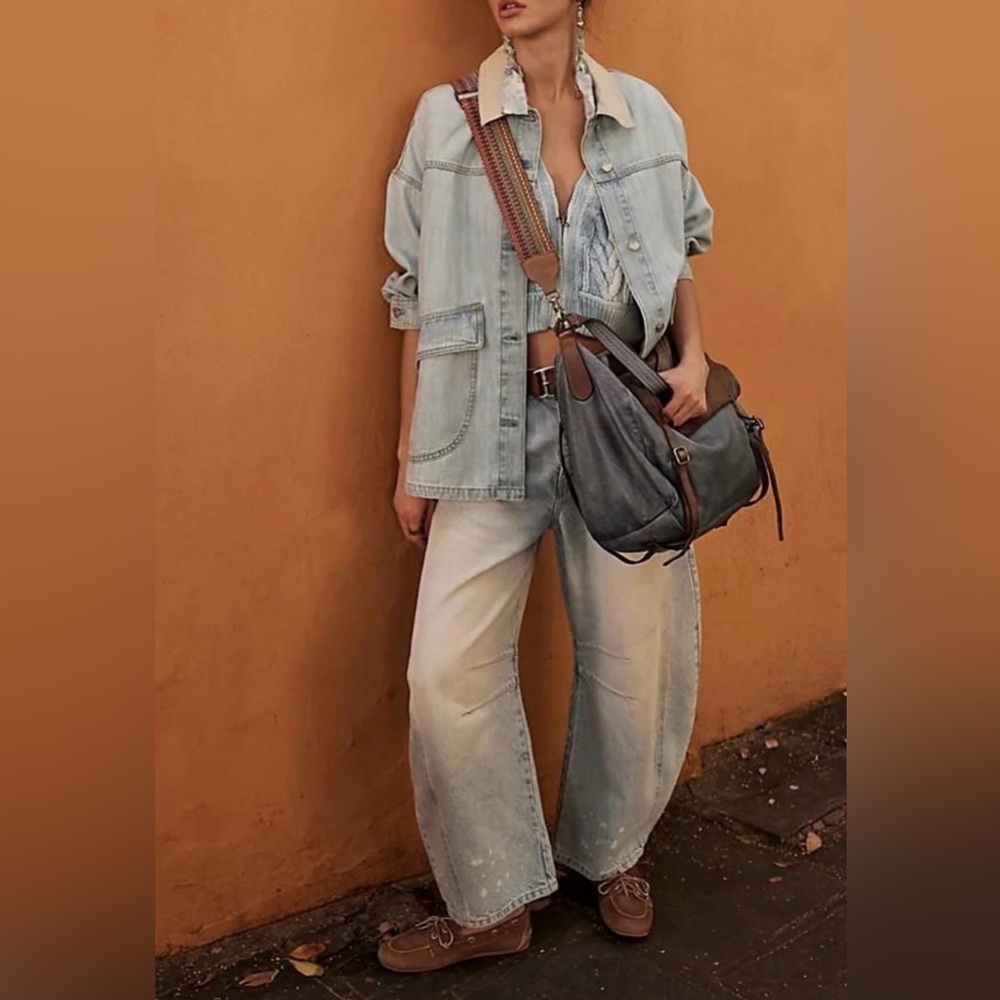 NWT We The Free by free people good luck mid rise barrel Jean size 27 Aegean